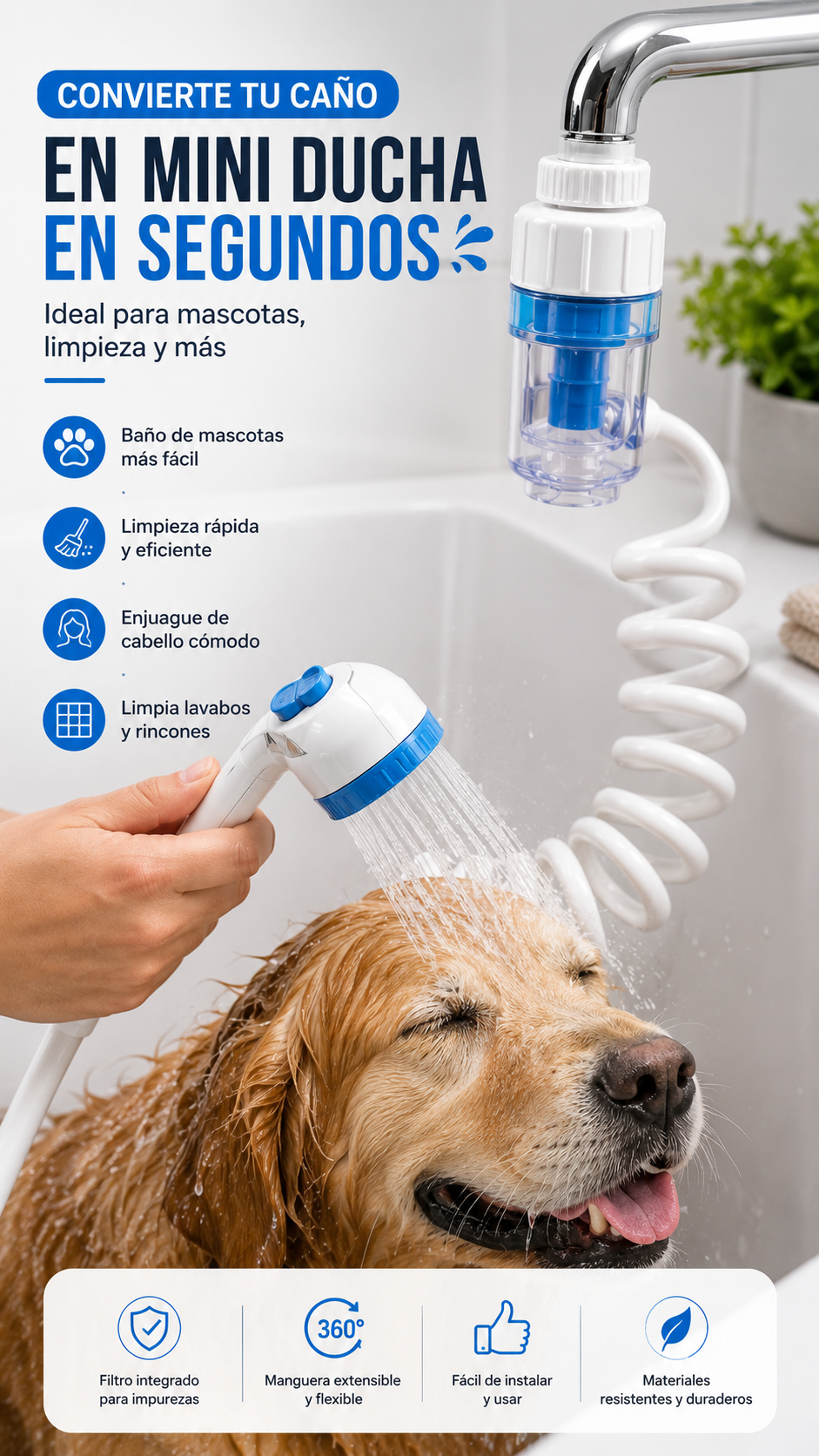 La forma más práctica de bañar a tu mascota en casa